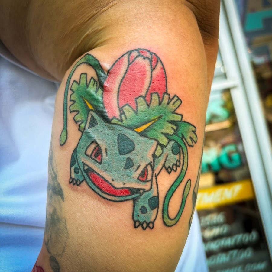 Ivysaur Pokemon traditional tattoo